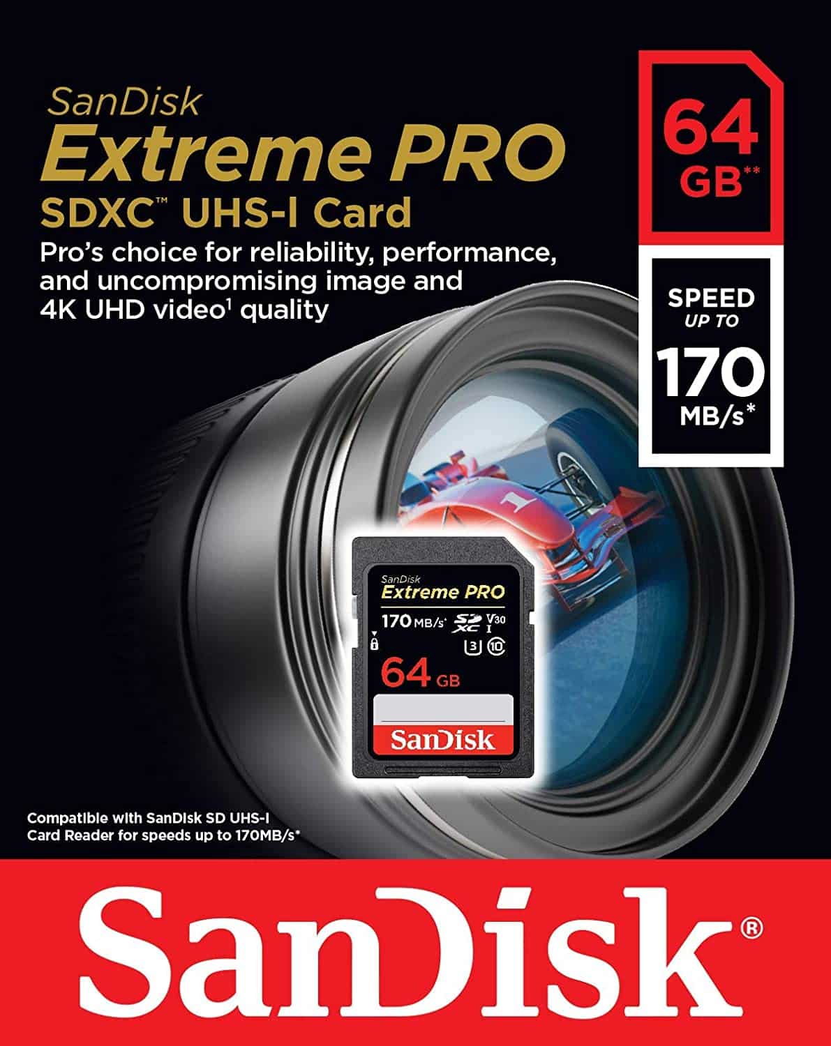 SanDisk Extreme PRO 64GB - 170MB/s, V30, 4K - 170MB/s