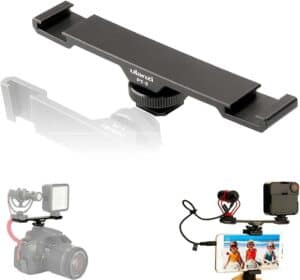Ulanzi PT-2 Aluminum Universal Cold Shoe Extension Bracket 2 Hot Shoe Mounts Extension Bar Dual Bracket with 1/4"