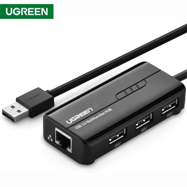UGREEN 20264 USB 2.0 10/100Mbps USB to Lan + 3 Port USB HUB Network Adapter