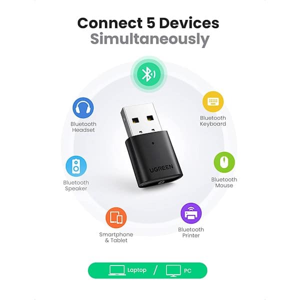 Bluetooth ადაპტერი UGREEN CM390 (80890), USB Bluetooth 5.0 Adapter, Black