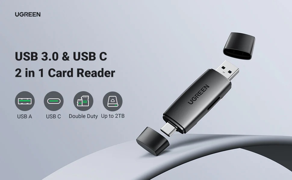 ბარათის წამკითხველი UGREEN CM304 (80191) Multifunction Card Reader, USB-A, USB-C, SD/TF, Black