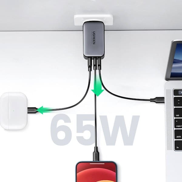 დამტენი UGREEN CD244 (10335), 65W, 2xUSB-C, Type-c, USB, Space Gray დამტენი UGREEN CD244 (10335), 65W, 2xUSB-C, Type-c, USB, Space Gray