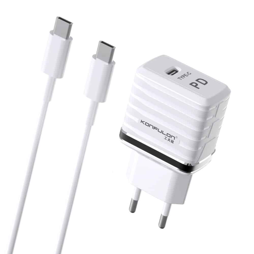 Konfulon C32D 20W PD Charger, DC15 5A Type-C to Type-c Cable