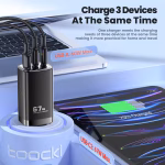 USB-C დამტენი UGREEN CD224 (70774) Wall Charger, 65W, 3 x USB-C, Type-c USB-A, GaN, Black