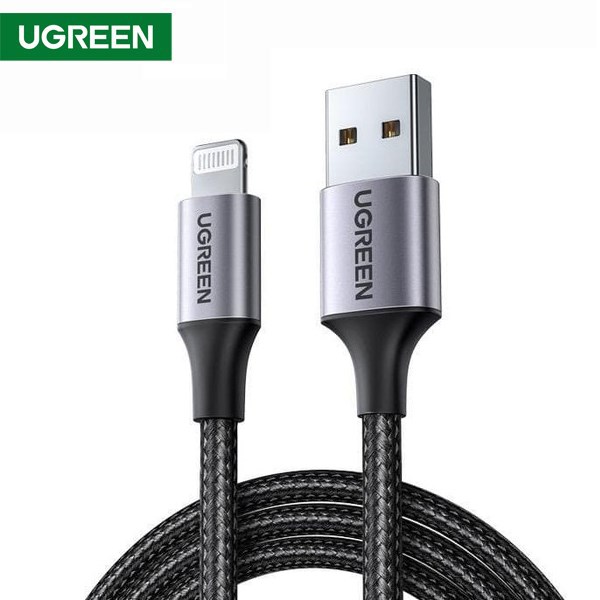 USB კაბელი UGREEN US291 (60157) MFA USB 2.0 A to Apple Lightning Cable Nickel Plating Aluminum Braid 1.5m (Black)