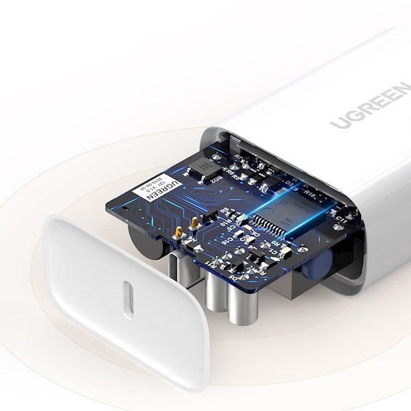 მობილურის დამტენი UGREEN 70161 fast wall charger travel adapter USB Typ C Power Delivery 30W Quick Charge 4.0 (white)