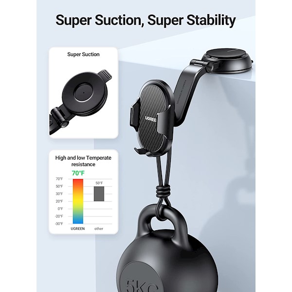 მობილურის დამჭერი UGREEN LP405 (20473) Waterfall-Shaped Suction Cup Phone Mount, Black