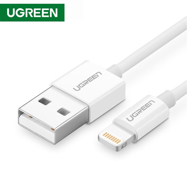 USB კაბელი UGREEN 20730 MFi USB 2.0 A Male to Lightning Male Cable Nickel Plating ABS Shell 2m (White)