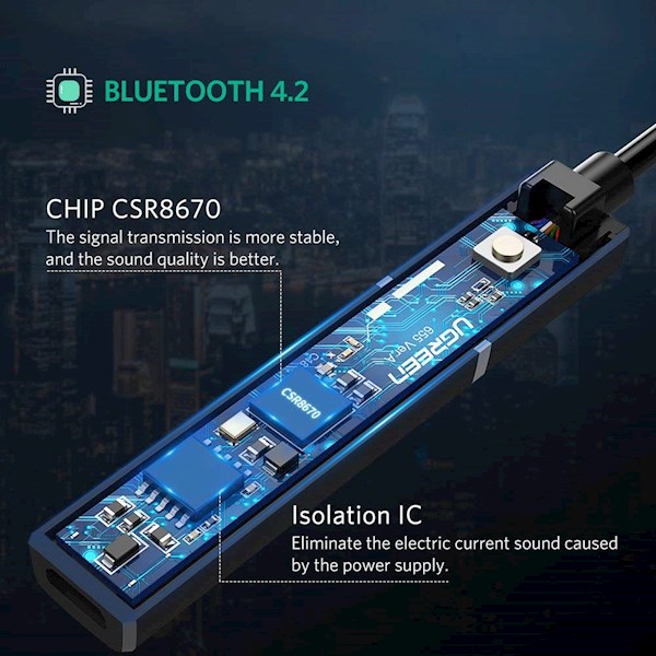 აუდიო ადაპტერი UGREEN CM150 (50213) Bluetooth 4.2 Receiver Audio Adapter