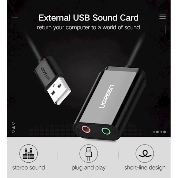 USB ხმის ბარათი UGREEN US205 (30724) USB Sound Card External 3.5mm USB USB Adapter