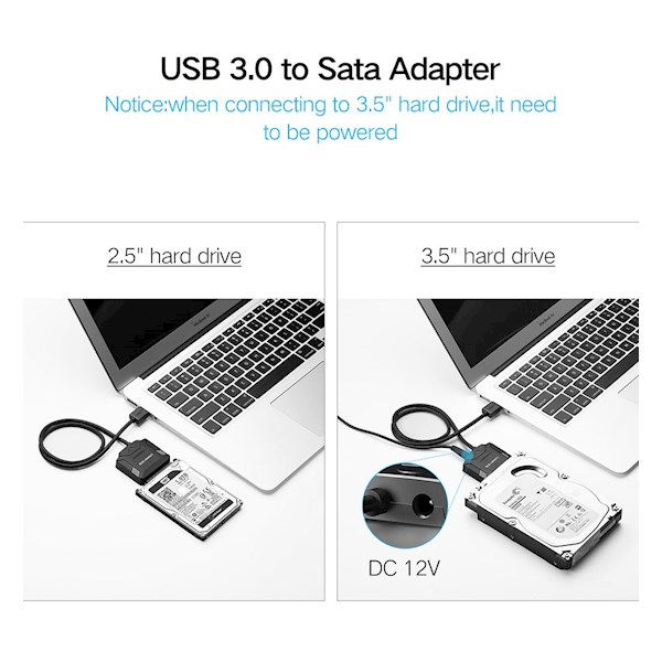 მყარი დისკის წამკითხველი UGREEN CR108 (20611) USB 3.0 to SATA Hard Driver converter cable with 12V 2A power adapter 50CM