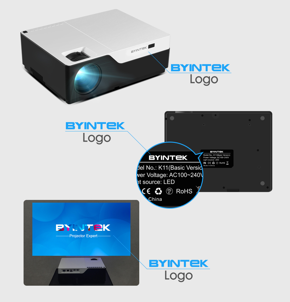 პროექტორი BYINTEK MOON K11 Android 200inch native: 1920x1080 1080P FULL HD LED Video Projector with Android 7.1 OS HDMI USB For Game Movie Cinema Home Theater