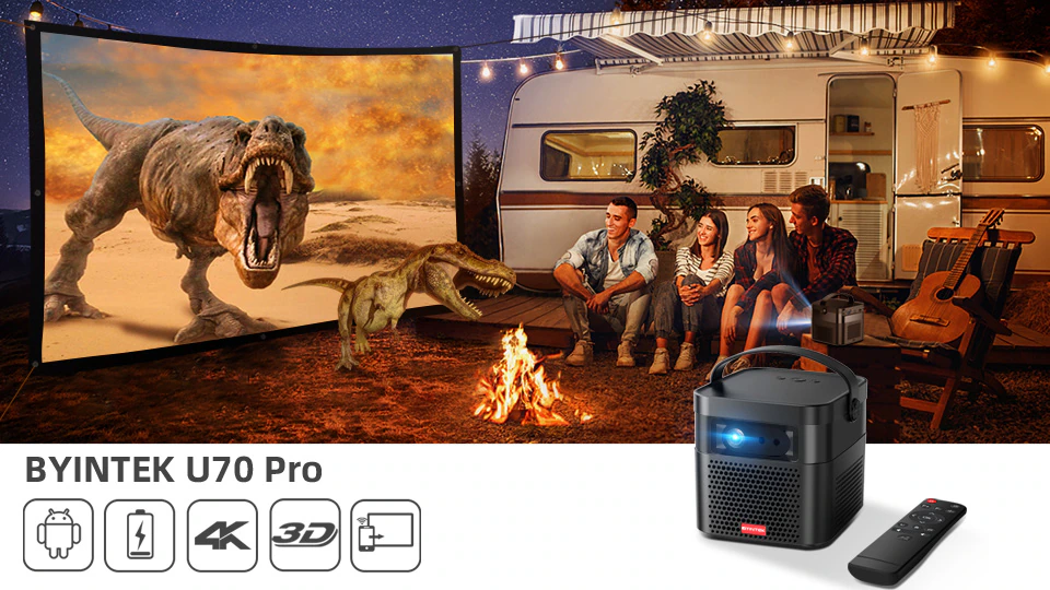 პროექტორი BYINTEK U70 Pro Smart 3D TV 300inch Android WiFi Portable 1080P LED Projector Full HD For 4K Cinema with Battery