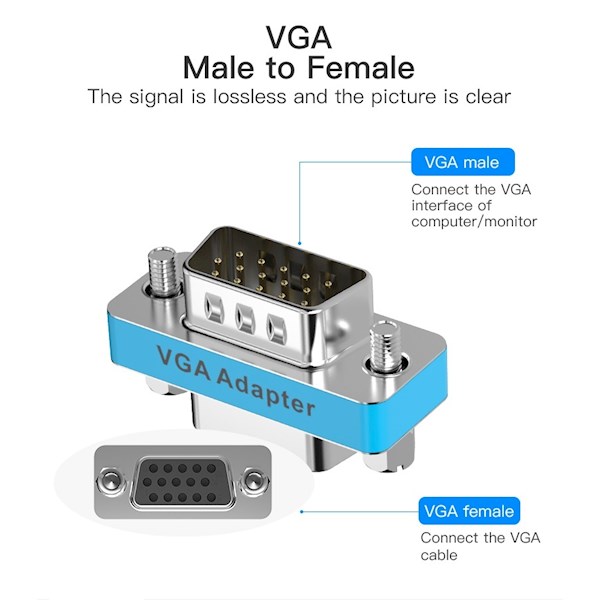 VGA ადაპტერი VENTION DDAI0 VGA Male to Female Adapter Silvery Metal Type