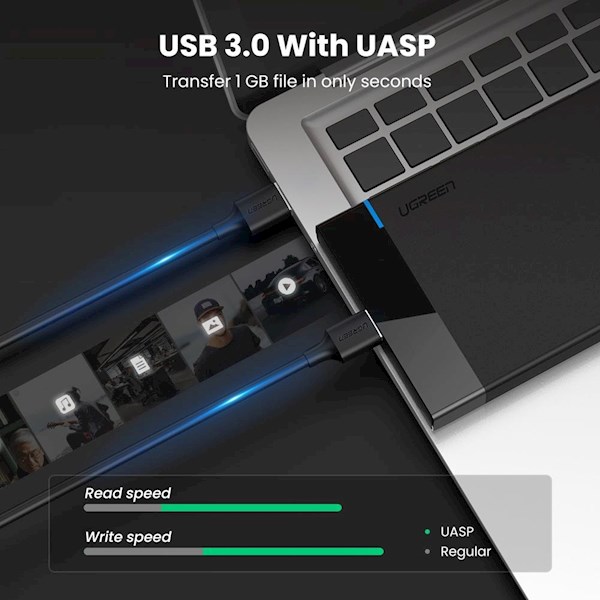 მყარი დისკის ქეისი UGREEN 30848 USB 3.0 to SATA External Hard Drive Enclosure Adapter, SSD/HDD Box, 5Gbps