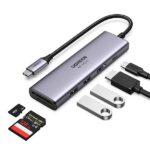 USB-C ჰაბი UGREEN CM511 Type-C (60384), 6-in-1 Adapter, USB-C Hub to 3xUSB3.0, HDMI, TF/SD, Gray