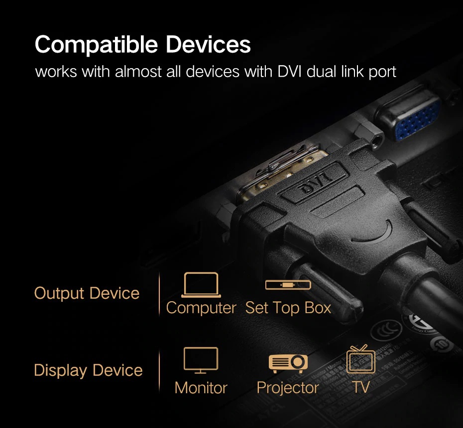 DVI-D 24+1 Male to Male Dual Link Video Cable,