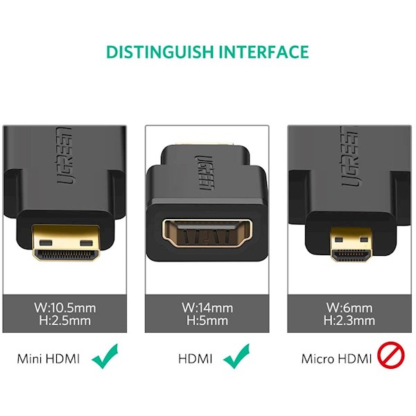 HDMI ადაპტერი UGREEN 20101 Mini HDMI Male to HDMI Female Adapter, Black