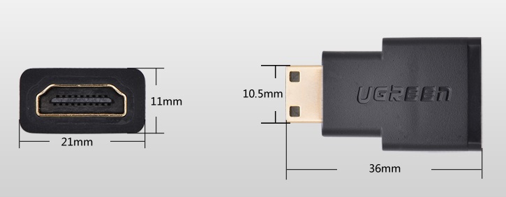 HDMI ადაპტერი UGREEN 20101 Mini HDMI Male to HDMI Female Adapter, Black