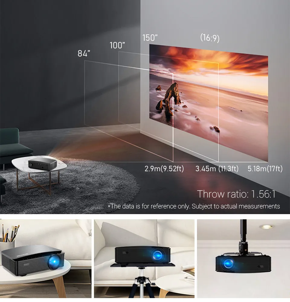 პროექტორი BYINTEK MOON K25 Smart Full HD 4K Home Theater Projector, LCD, LED, Android 9.0 OS, 2.4G/5G WiFi, BT4.0, RAM 1G DDR3, ROM 8G, Black