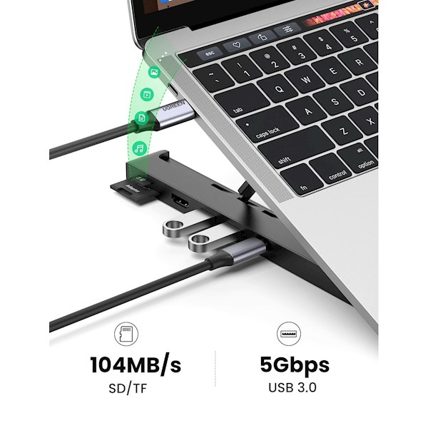 USB-C ჰაბი UGREEN CM359 (80551) Type-C X-Kit Laptop Stand Docking Station, 2xUSB3.0, HDMI, SD, TF, Black