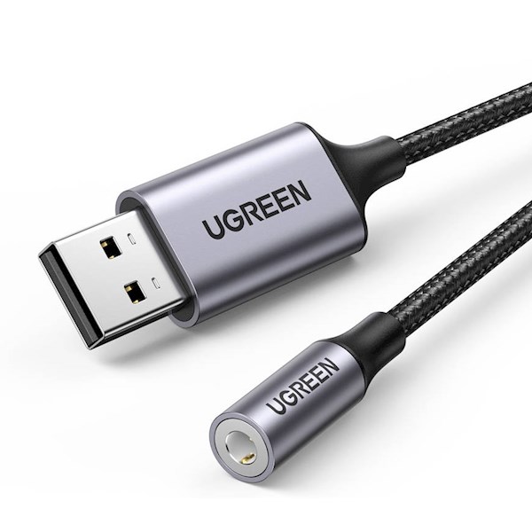 აუდიო ადაპტერი Ugreen CM477 (30757), Audio Adapter, USB to Mini Jack 3.5mm AUX, Gray
