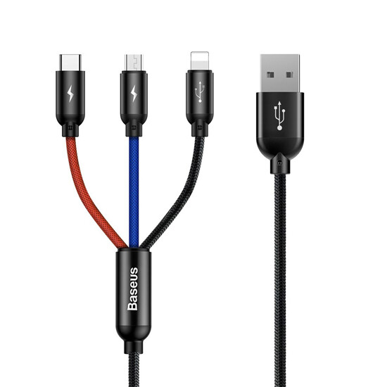 Baseus Three Primary Colors 3-in-1 Cable CAMLT-BSY01 Black
