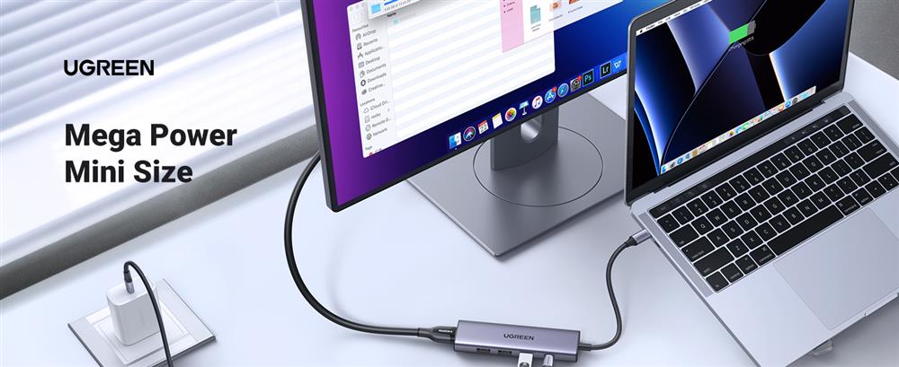 USB ჰაბი UGREEN CM511 (15596), USB, USB-C, HDMI, Hub, Gray
