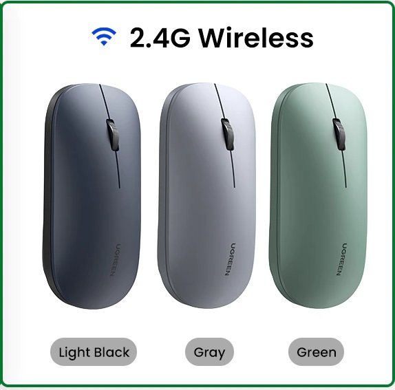 მაუსი UGREEN MU001 (90374) Wireless 2.4G Slim Silent Mouse, 4000DP, Green