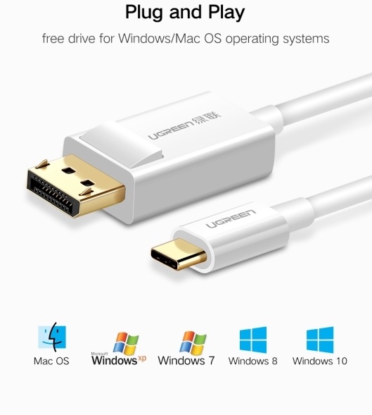 USB კაბელი UGREEN MM139 (40420) USB Type C to DP Cable 1.5m (White)