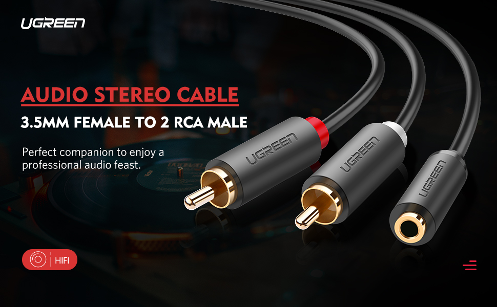 AUX კაბელი UGREEN AV102 (10588) 3.5mm Female to 2 RCA Male Audio Cable 1m (Gray)