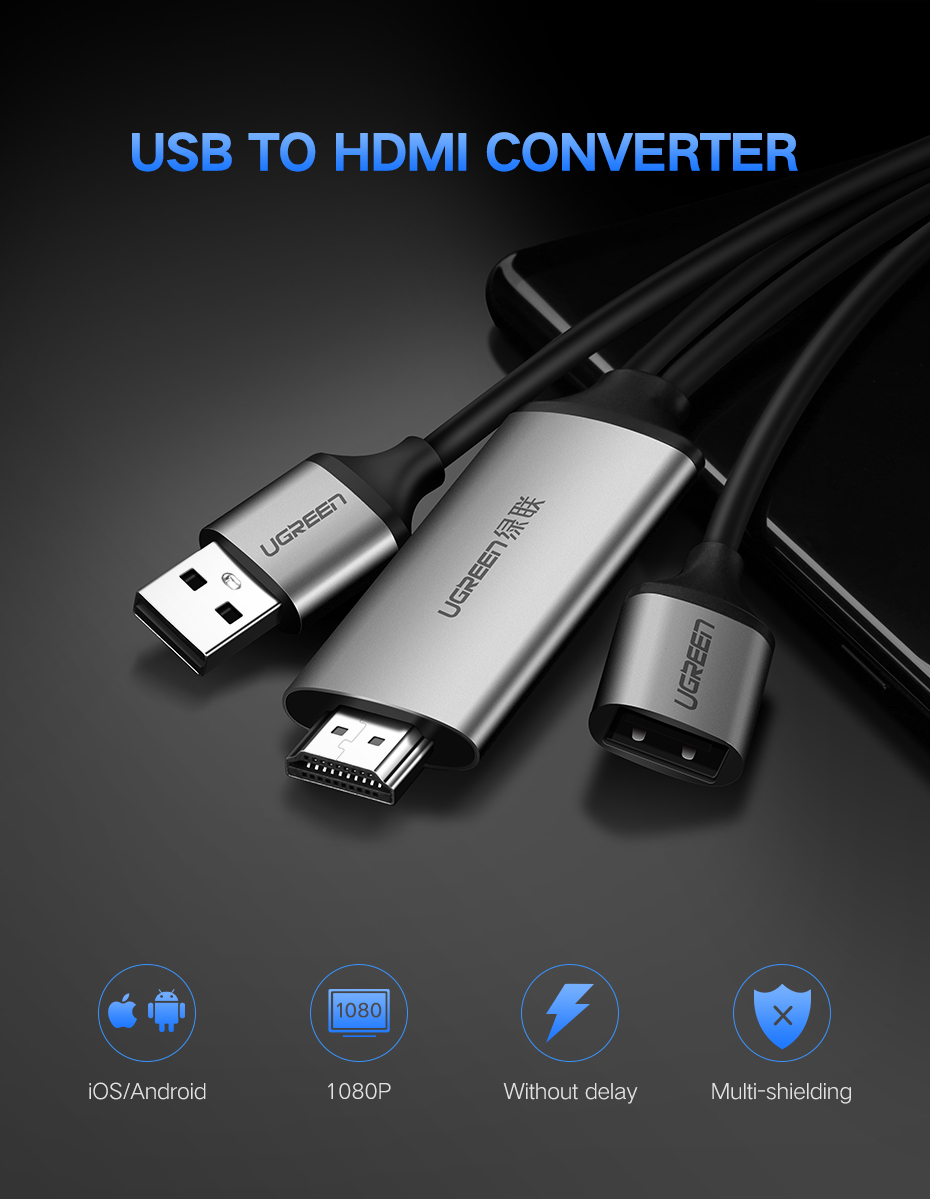 ადაპტერი UGREEN CM151 (50291) USB to HDMI Digital AV Adapter 1.5m Gray