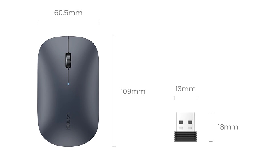მაუსი UGREEN MU001 (90374) Wireless 2.4G Slim Silent Mouse, 4000DP, Green