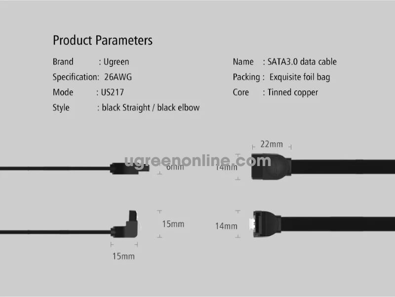 SATA კაბელი US217 (30797) SATA 3.0 Data Cable 90° Elbow Black 0.5M