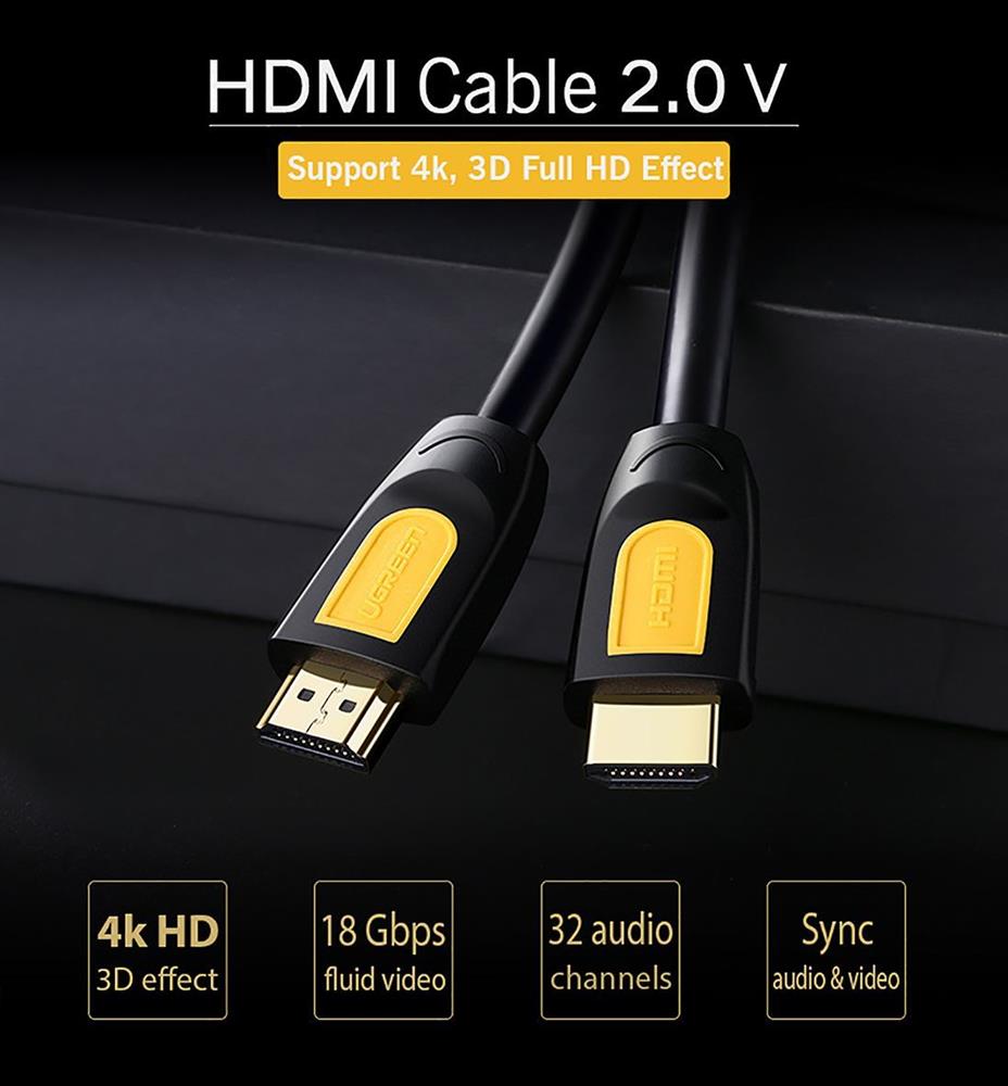 HDMI კაბელი UGREEN HD101 (60358) HDMI to HDMI Cable, 25m, Yellow/Black