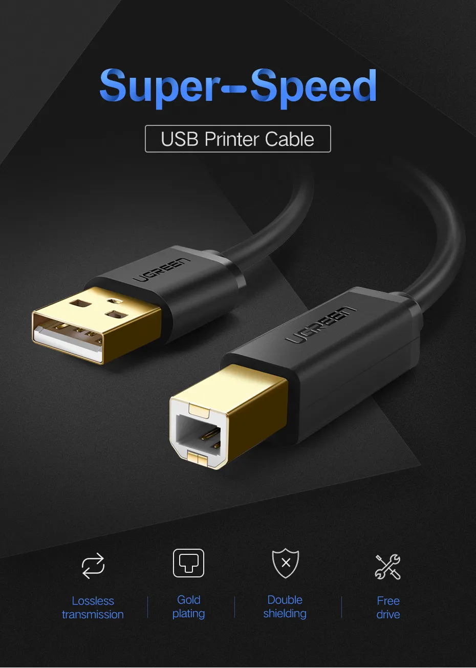 პრინტერის კაბელი UGREEN US135 (10350) USB 2.0 AM to BM print cable 1.5M