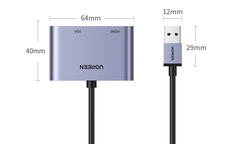 ადაპტერი UGREEN CM449 (20518) USB to HDMI / VGA Converter 3.0, Silver