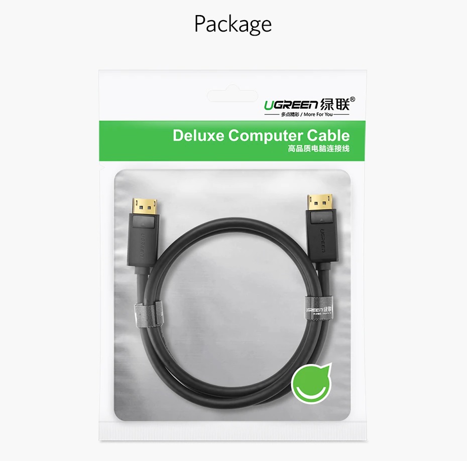 ვიდეო კაბელი UGREEN DP102 (10212) 4K DispalyPort DP 1.2 Cable, 3m, Black