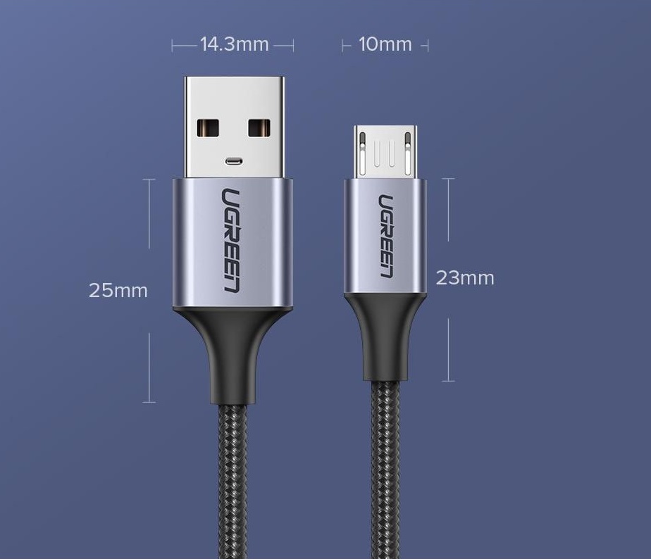 USB კაბელი UGREEN US290 (60146) USB 2.0 to Micro USB Cable, 1m, Black