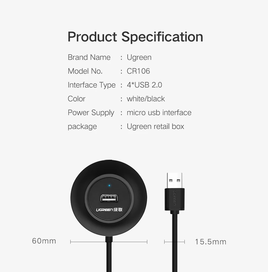 USB ჰაბი UGREEN CR106 (20277) USB 2.0 4 PORTS HUB !M