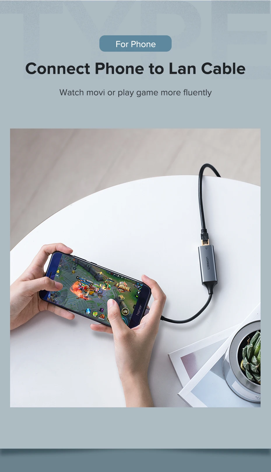 USB ქსელის ადაპტერი UGREEN CM199 (50737) USB Type C to 10/100/1000M Ethernet Adapter (Space Gray)
