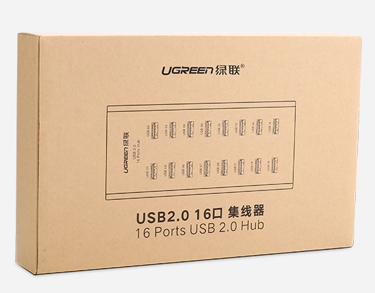 USB ჰაბი UGREEN 20298, 16 Port USB 2.0 Hub With 1m Cable, White