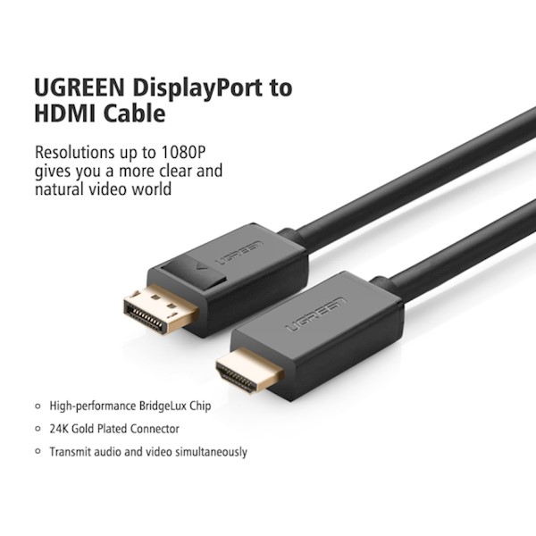 ვიდეო კაბელი UGREEN DP101(10239) DP to HDMI male cable 1.5M