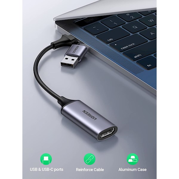 Video Capture Card UGREEN CM489 (40189), 4K HDMI to USB/USB-C, Type-c, HDMI Video Grabber Box for Live Stream, Silver