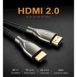 HDMI კაბელი UGREEN 50108, HDMI 2.0 4K Carbon Fiber Zinc Alloy Cable, 2m, Gray