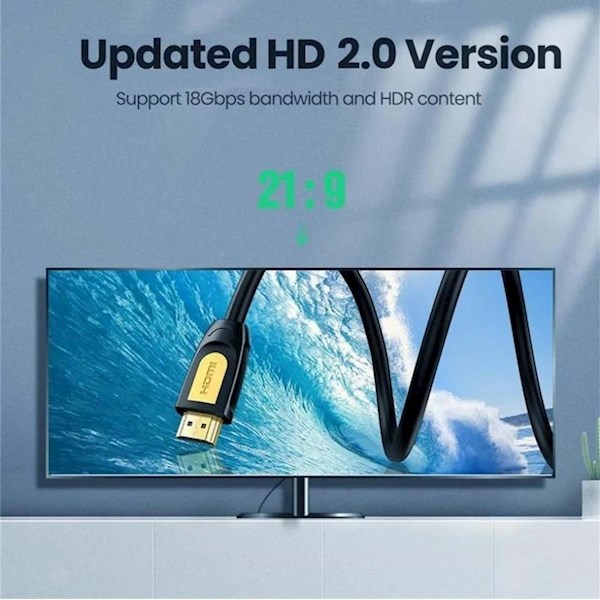 HDMI კაბელი UGREEN HD101 (10167) HDMI to HDMI Cable, 5m, Yellow/Black