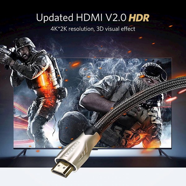 HDMI კაბელი UGREEN HD102 (11190) 4K/60Hz High Speed ​​HDMI 2.0 Cable, 1.5m, Black