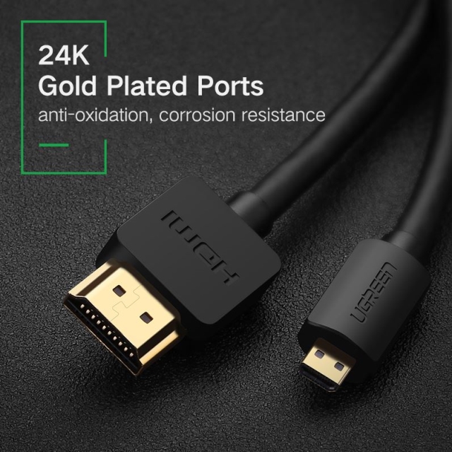 HDMI კაბელი UGREEN HD127 (30103) Micro HDMI to HDMI Cable, 2m, Black