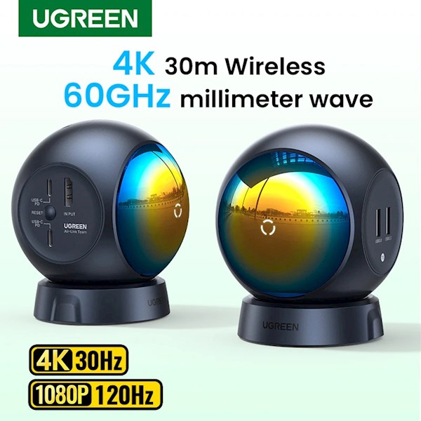 HDMI გადამცემი და მიმღები UGREEN CM438 (80641), 4K Wireless HDMI Transmitter And Receiver, Black