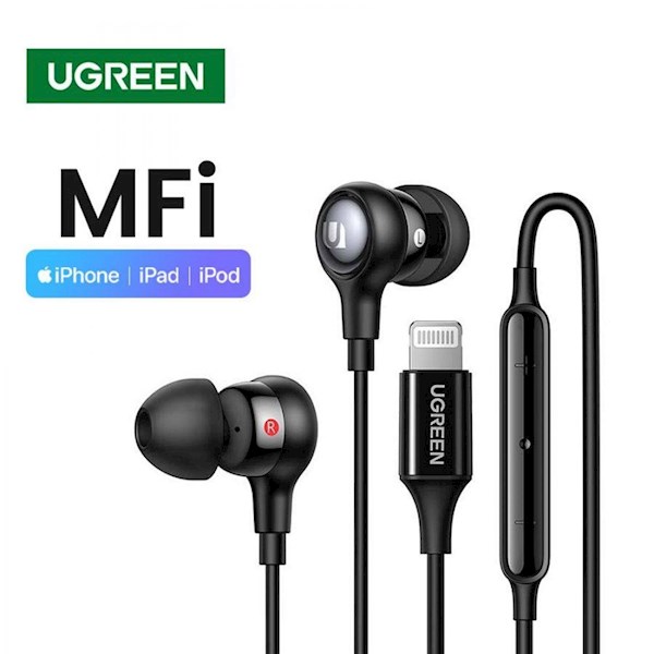 ყურსასმენი UGREEN EP103 (30631), In-Ear Headphones, Wired, MFI, Lightning, Black